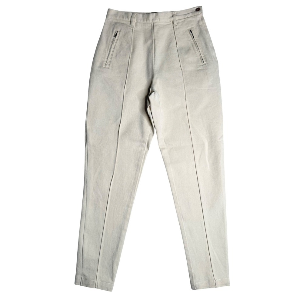 Vtg. London Jean High Waisted Pintuck Tapered Zipper Pocket Cream Womens 6